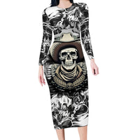 Skull Cowboy Family Matching Long Sleeve Bodycon Dress and Hawaiian Shirt Out Law - Wonder Print Shop