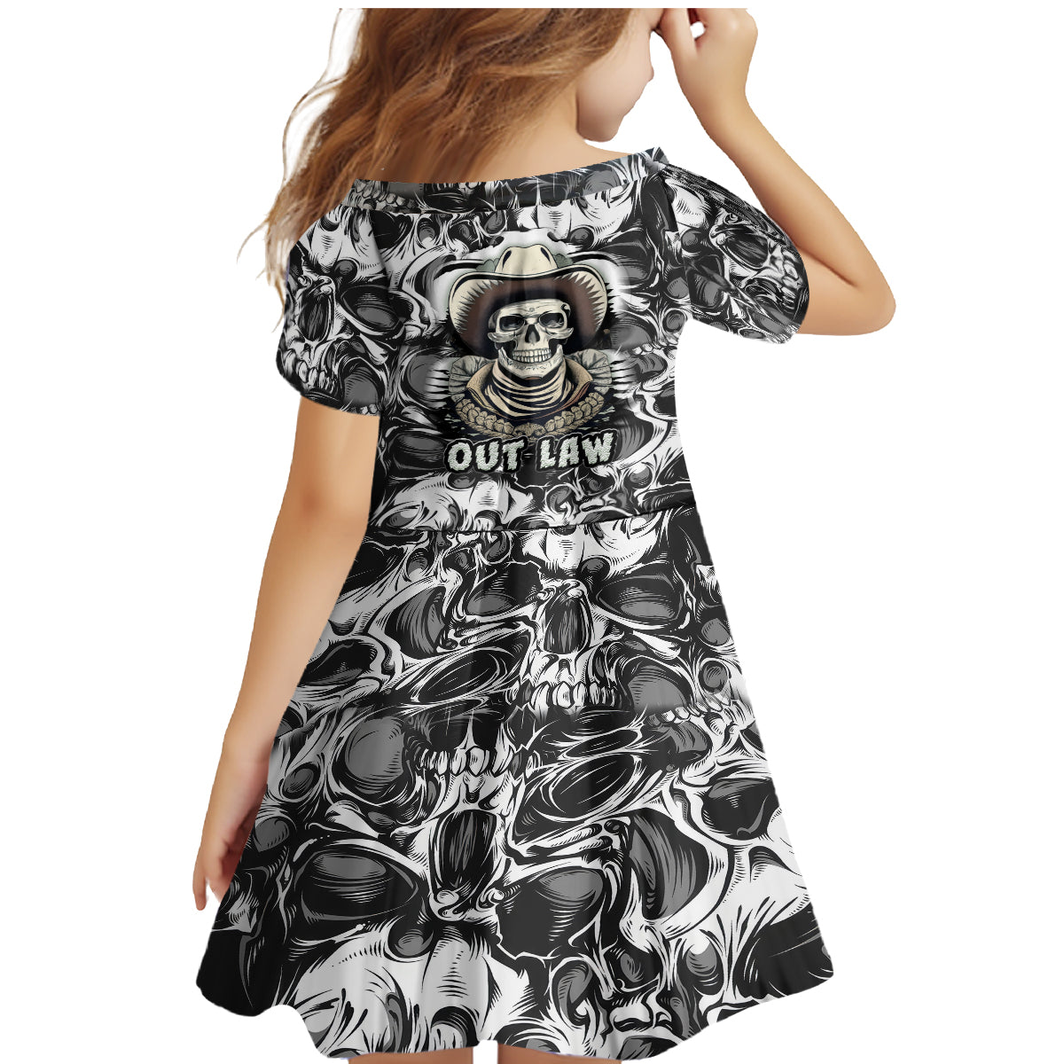 Skull Cowboy Family Matching Mermaid Dress and Hawaiian Shirt Out Law - Wonder Print Shop