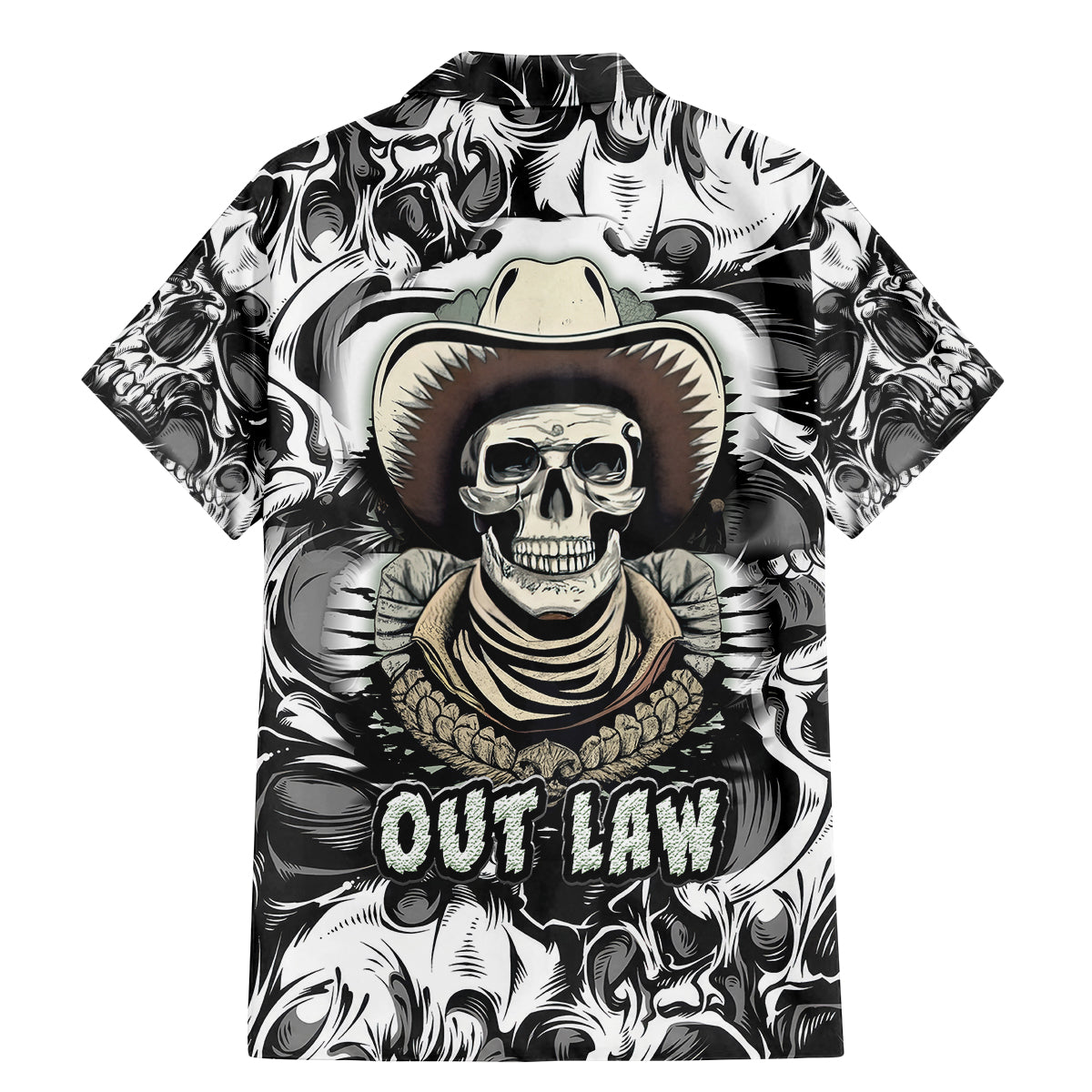 Skull Cowboy Family Matching Mermaid Dress and Hawaiian Shirt Out Law - Wonder Print Shop
