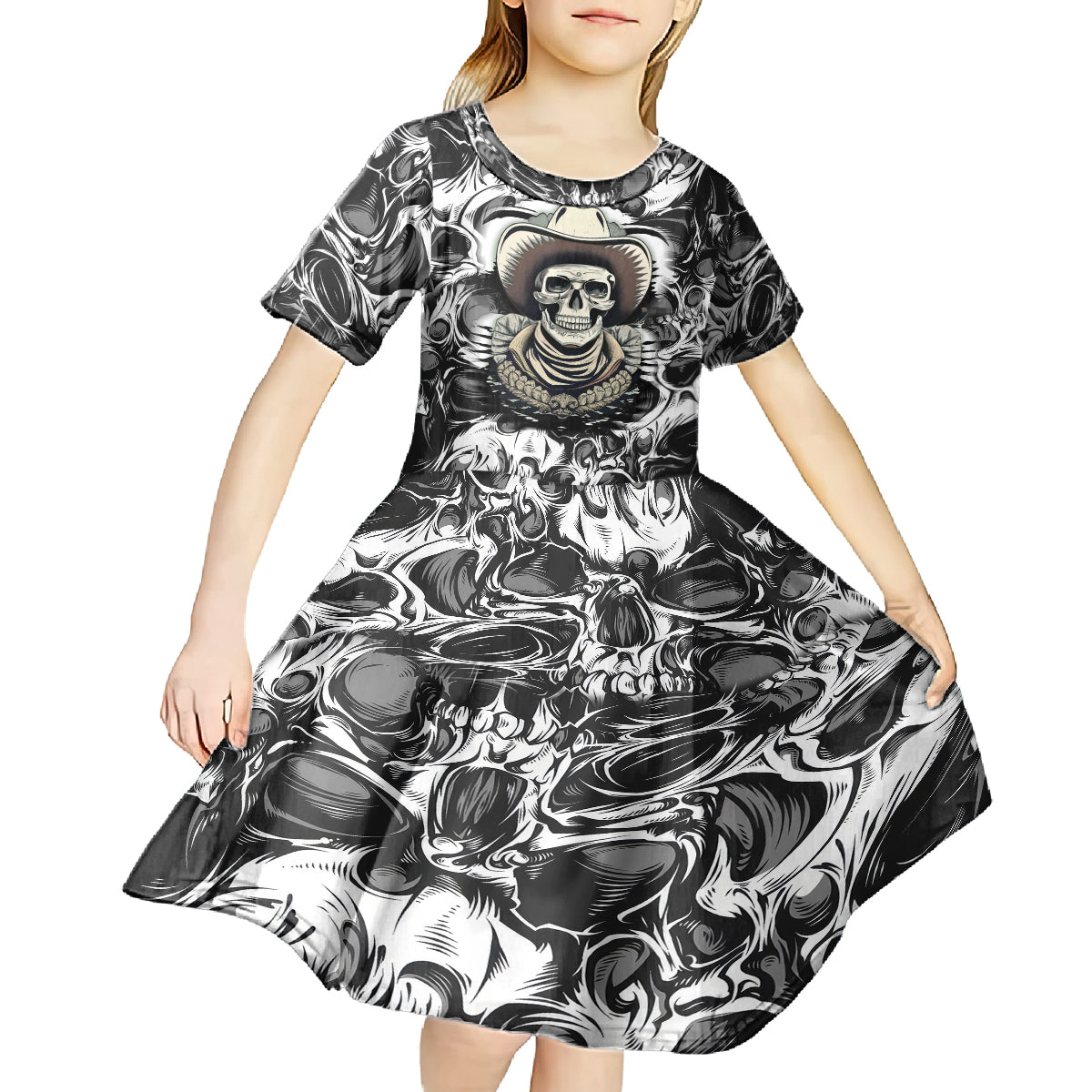Skull Cowboy Kid Short Sleeve Dress Out Law - Wonder Print Shop