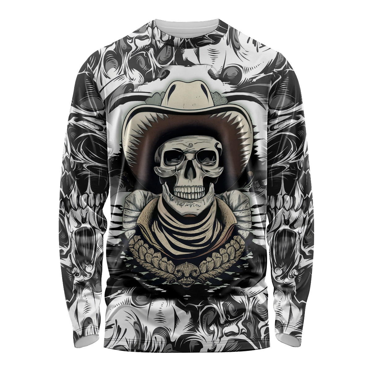 Skull Cowboy Long Sleeve Shirt Out Law - Wonder Print Shop