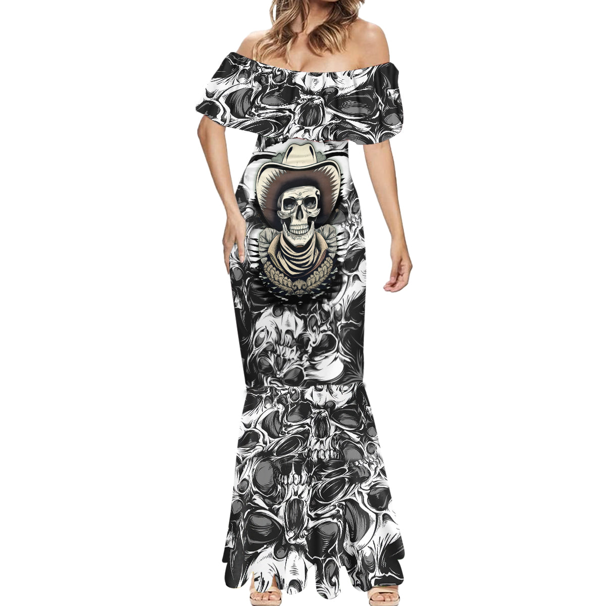 Skull Cowboy Mermaid Dress Out Law - Wonder Print Shop