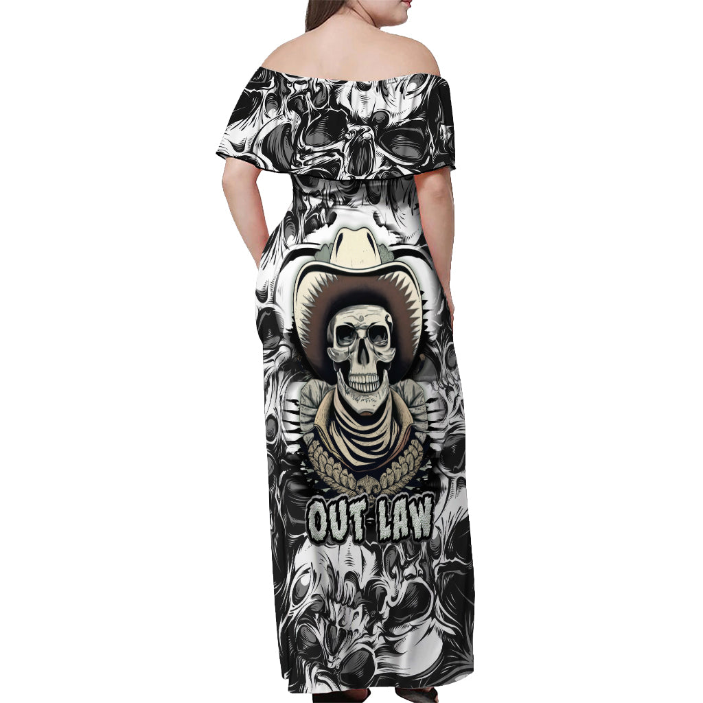 Skull Cowboy Off Shoulder Maxi Dress Out Law - Wonder Print Shop