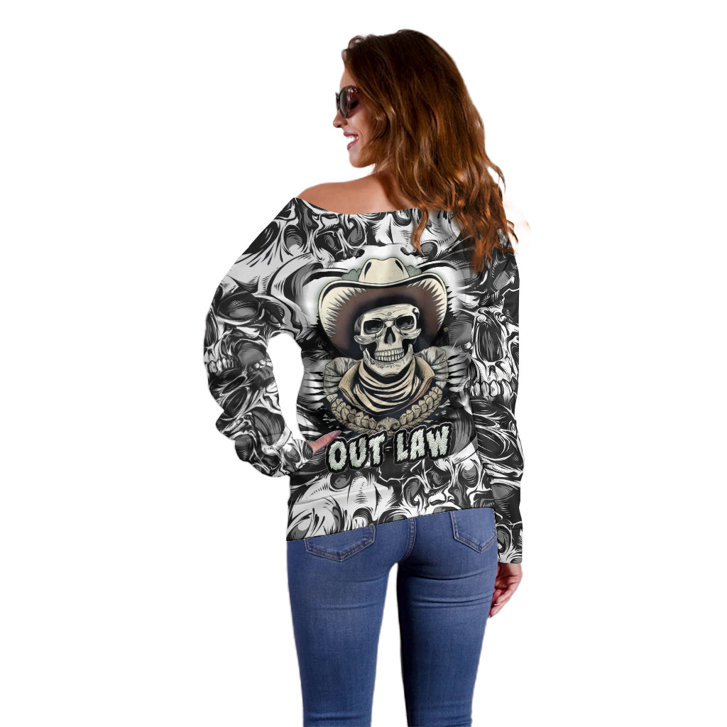 Skull Cowboy Off Shoulder Sweater Out Law - Wonder Print Shop