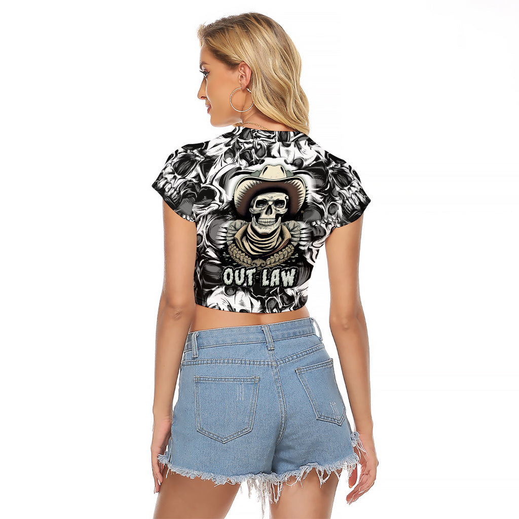 Skull Cowboy Raglan Cropped T Shirt Out Law - Wonder Print Shop