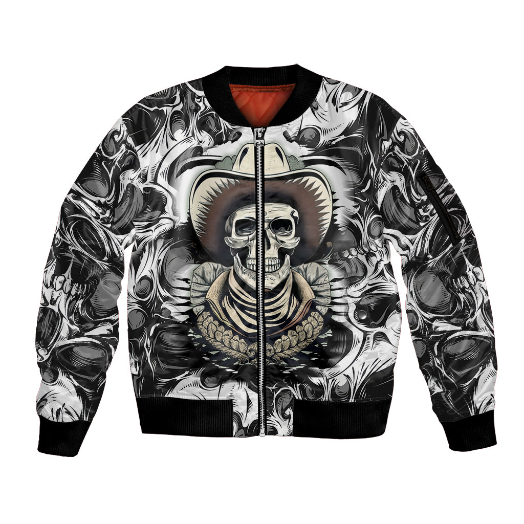 Skull Cowboy Sleeve Zip Bomber Jacket Out Law - Wonder Print Shop