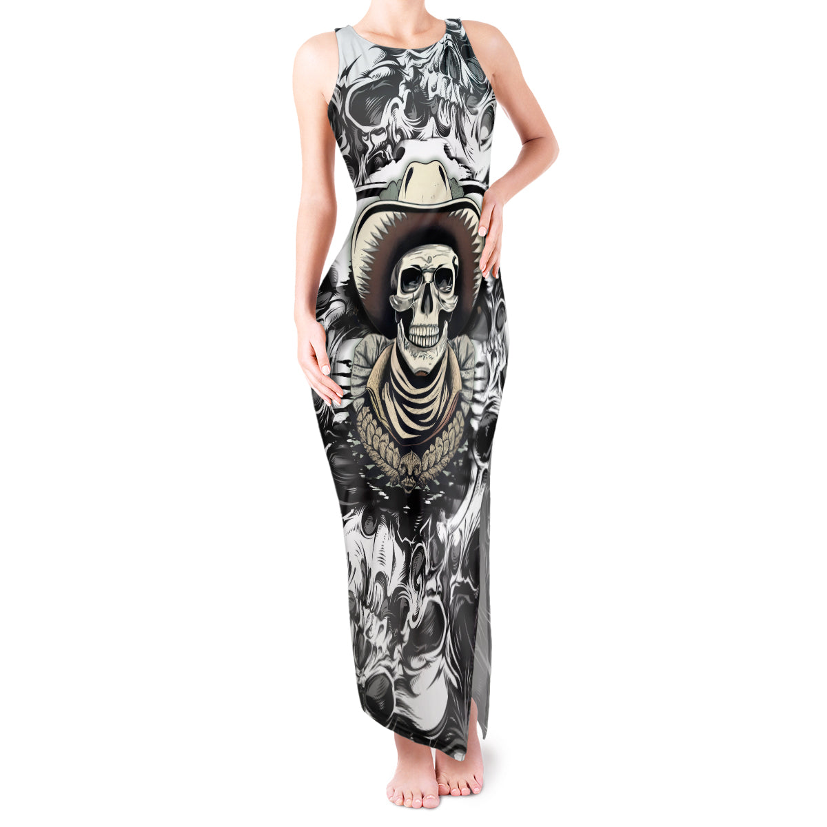 Skull Cowboy Tank Maxi Dress Out Law - Wonder Print Shop
