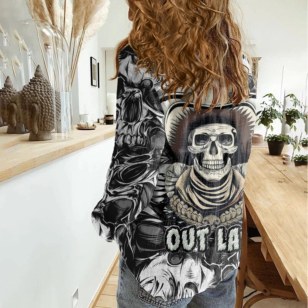Skull Cowboy Women Casual Shirt Out Law - Wonder Print Shop
