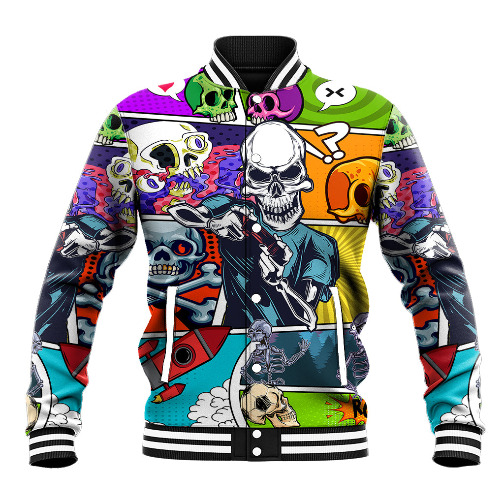 Comic Skull Baseball Jacket Pop Art Cartoon Skull Funny - Wonder Print Shop