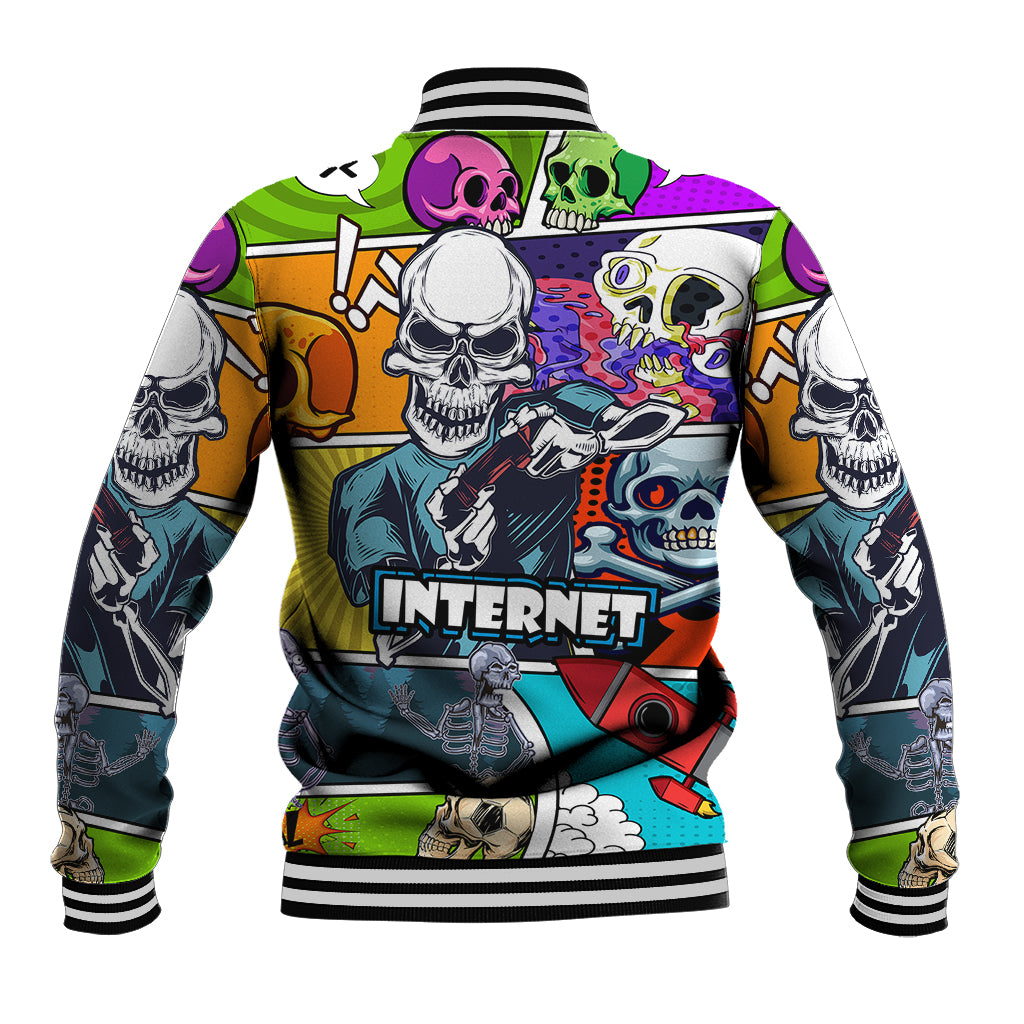 Comic Skull Baseball Jacket Pop Art Cartoon Skull Funny - Wonder Print Shop