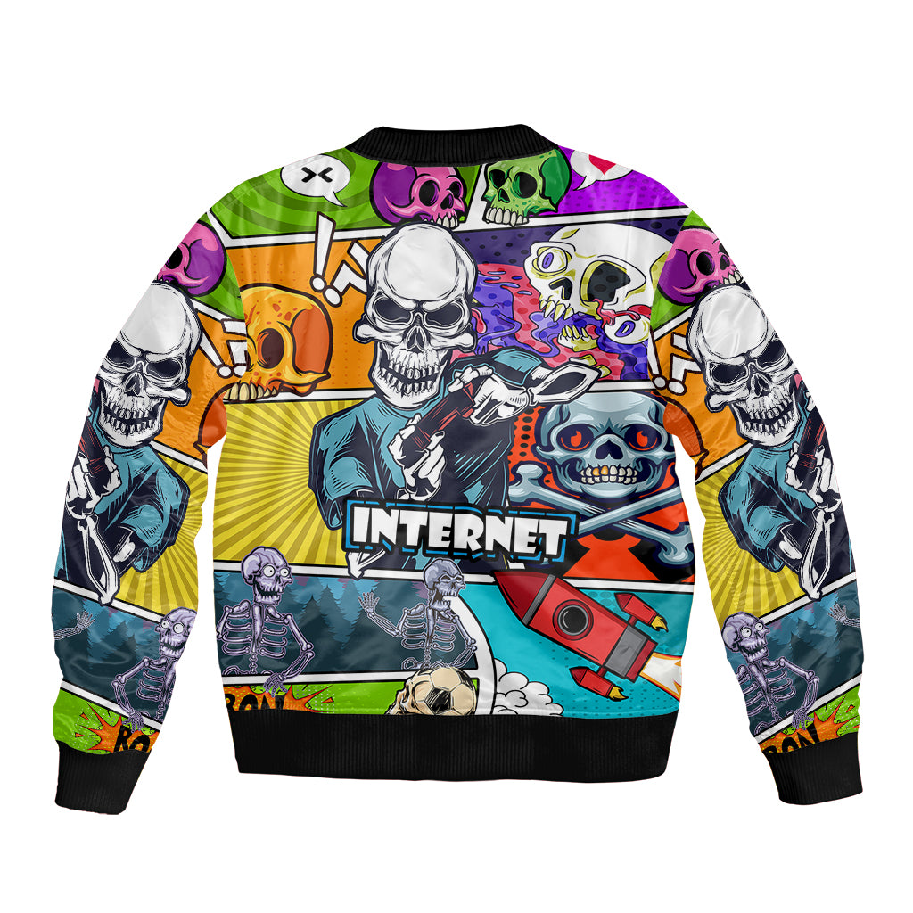 Comic Skull Bomber Jacket Pop Art Cartoon Skull Funny - Wonder Print Shop