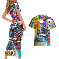 Comic Skull Couples Matching Short Sleeve Bodycon Dress and Hawaiian Shirt Pop Art Cartoon Skull Funny - Wonder Print Shop