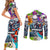 Comic Skull Couples Matching Short Sleeve Bodycon Dress and Long Sleeve Button Shirts Pop Art Cartoon Skull Funny - Wonder Print Shop