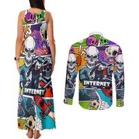 Comic Skull Couples Matching Tank Maxi Dress and Long Sleeve Button Shirts Pop Art Cartoon Skull Funny - Wonder Print Shop