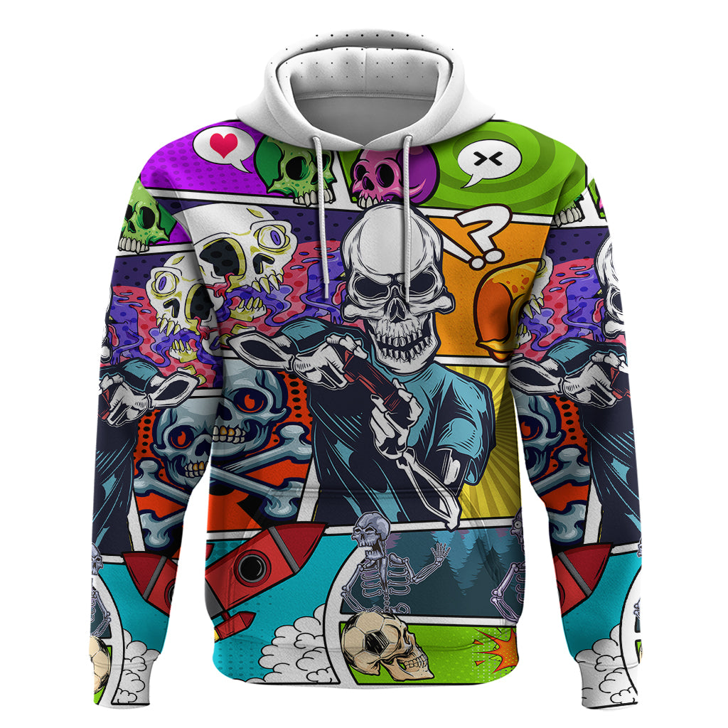 Comic Skull Hoodie Pop Art Cartoon Skull Funny - Wonder Print Shop