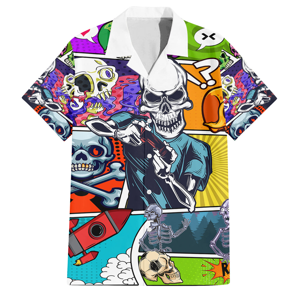 Comic Skull Kid Hawaiian Shirt Pop Art Cartoon Skull Funny - Wonder Print Shop