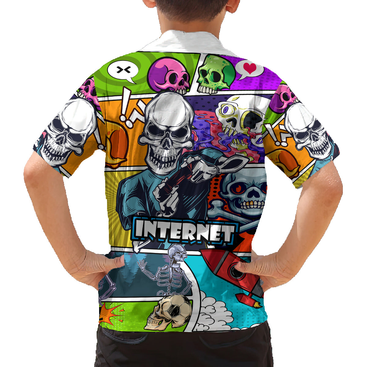 Comic Skull Kid Hawaiian Shirt Pop Art Cartoon Skull Funny - Wonder Print Shop