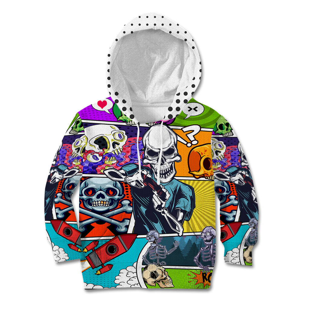 Comic Skull Kid Hoodie Pop Art Cartoon Skull Funny - Wonder Print Shop