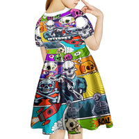Comic Skull Kid Short Sleeve Dress Pop Art Cartoon Skull Funny - Wonder Print Shop