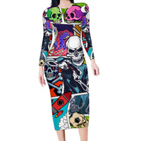 Comic Skull Long Sleeve Bodycon Dress Pop Art Cartoon Skull Funny - Wonder Print Shop