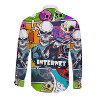 Comic Skull Long Sleeve Button Shirt Pop Art Cartoon Skull Funny - Wonder Print Shop