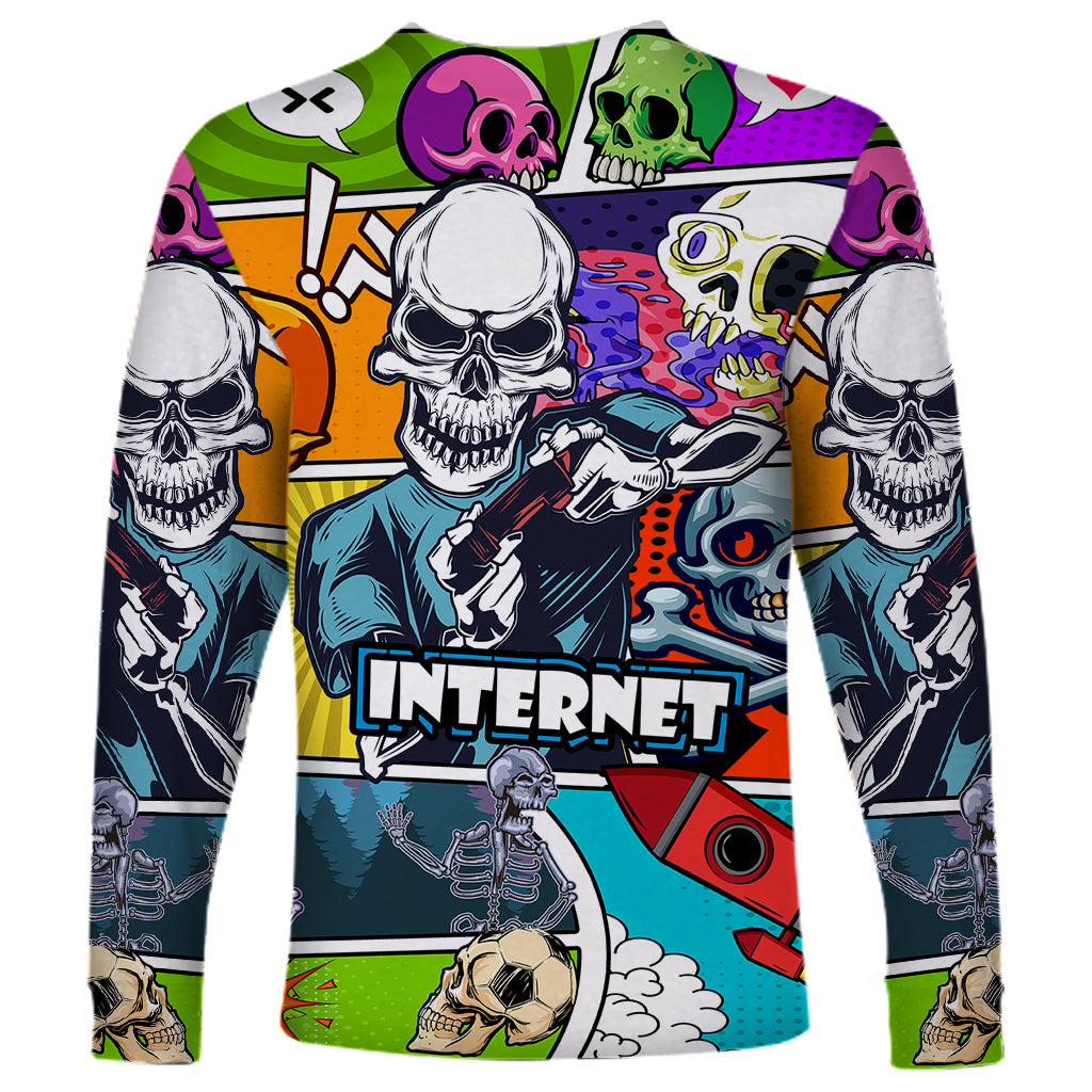Comic Skull Long Sleeve Shirt Pop Art Cartoon Skull Funny - Wonder Print Shop