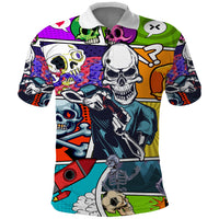 Comic Skull Polo Shirt Pop Art Cartoon Skull Funny - Wonder Print Shop