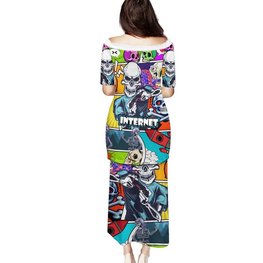 Comic Skull Puletasi Pop Art Cartoon Skull Funny - Wonder Print Shop