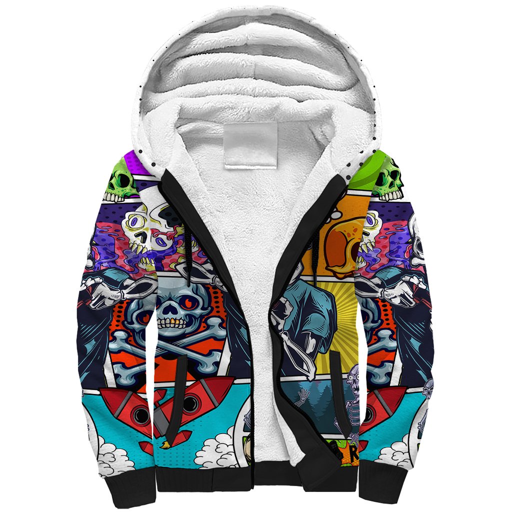 Comic Skull Sherpa Hoodie Pop Art Cartoon Skull Funny - Wonder Print Shop