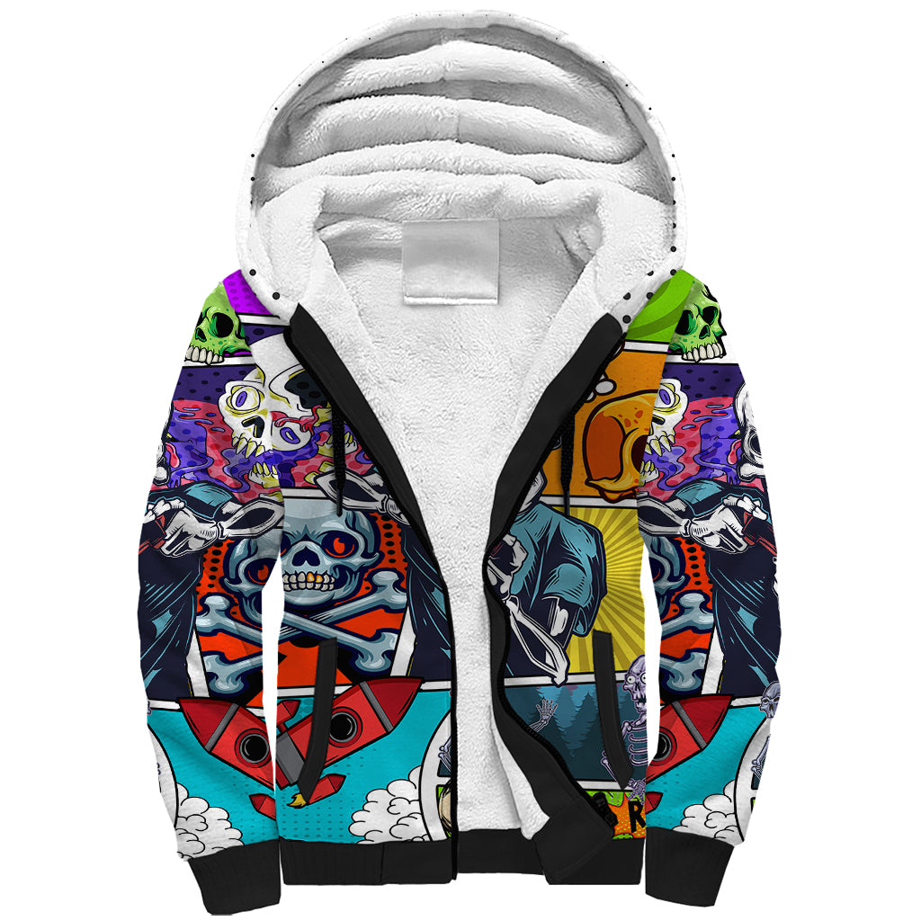 Comic Skull Sherpa Hoodie Pop Art Cartoon Skull Funny - Wonder Print Shop