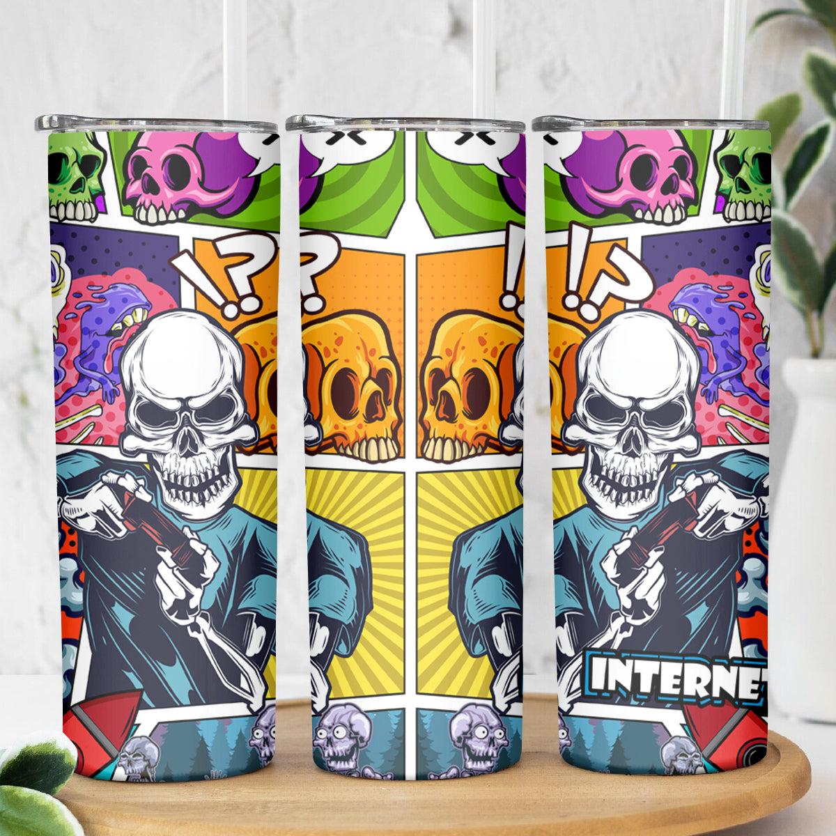 Comic Skull Skinny Tumbler Pop Art Cartoon Skull Funny - Wonder Print Shop