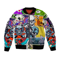 Comic Skull Sleeve Zip Bomber Jacket Pop Art Cartoon Skull Funny - Wonder Print Shop
