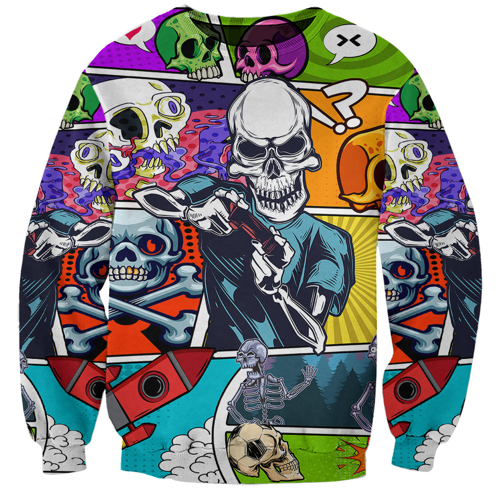 Comic Skull Sweatshirt Pop Art Cartoon Skull Funny - Wonder Print Shop