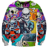 Comic Skull Sweatshirt Pop Art Cartoon Skull Funny - Wonder Print Shop