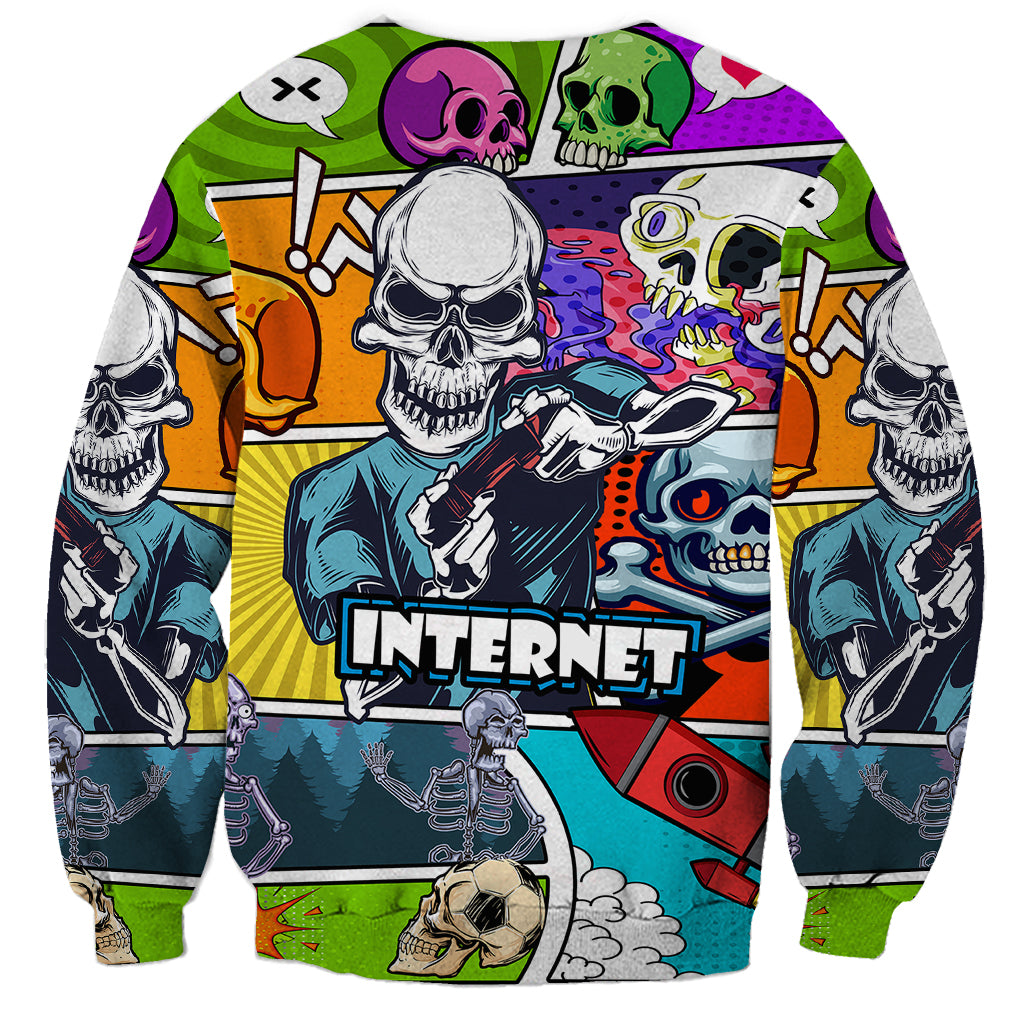 Comic Skull Sweatshirt Pop Art Cartoon Skull Funny - Wonder Print Shop