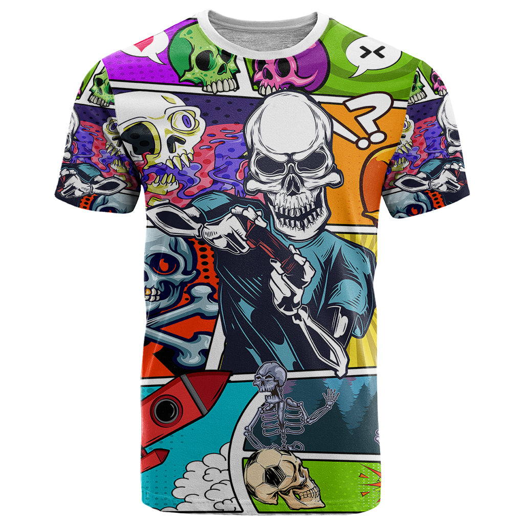 Comic Skull T Shirt Pop Art Cartoon Skull Funny - Wonder Print Shop