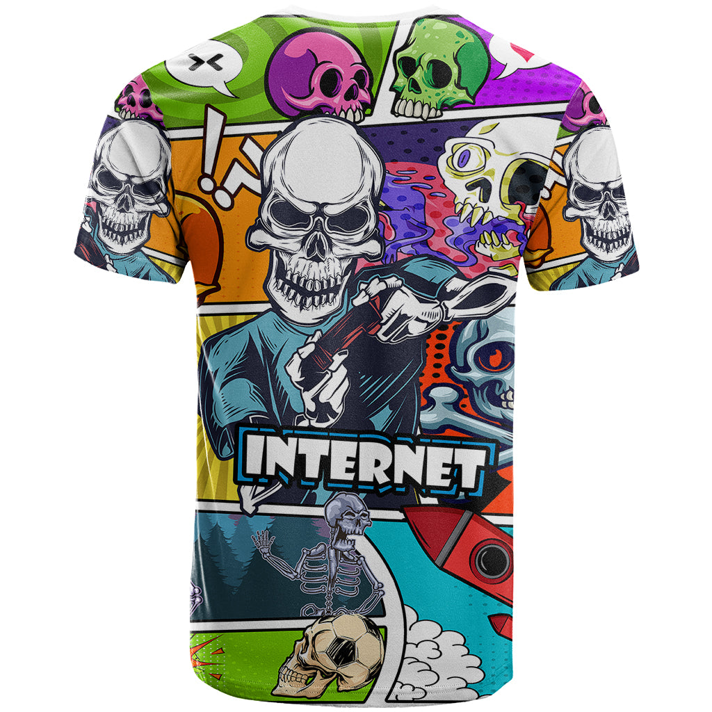 Comic Skull T Shirt Pop Art Cartoon Skull Funny - Wonder Print Shop