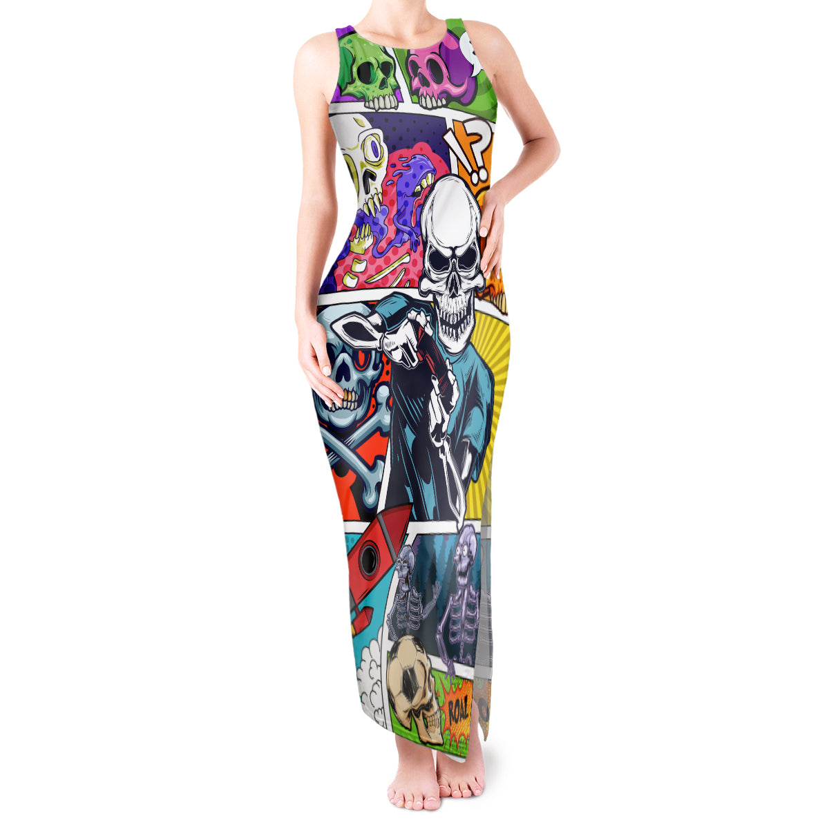 Comic Skull Tank Maxi Dress Pop Art Cartoon Skull Funny - Wonder Print Shop