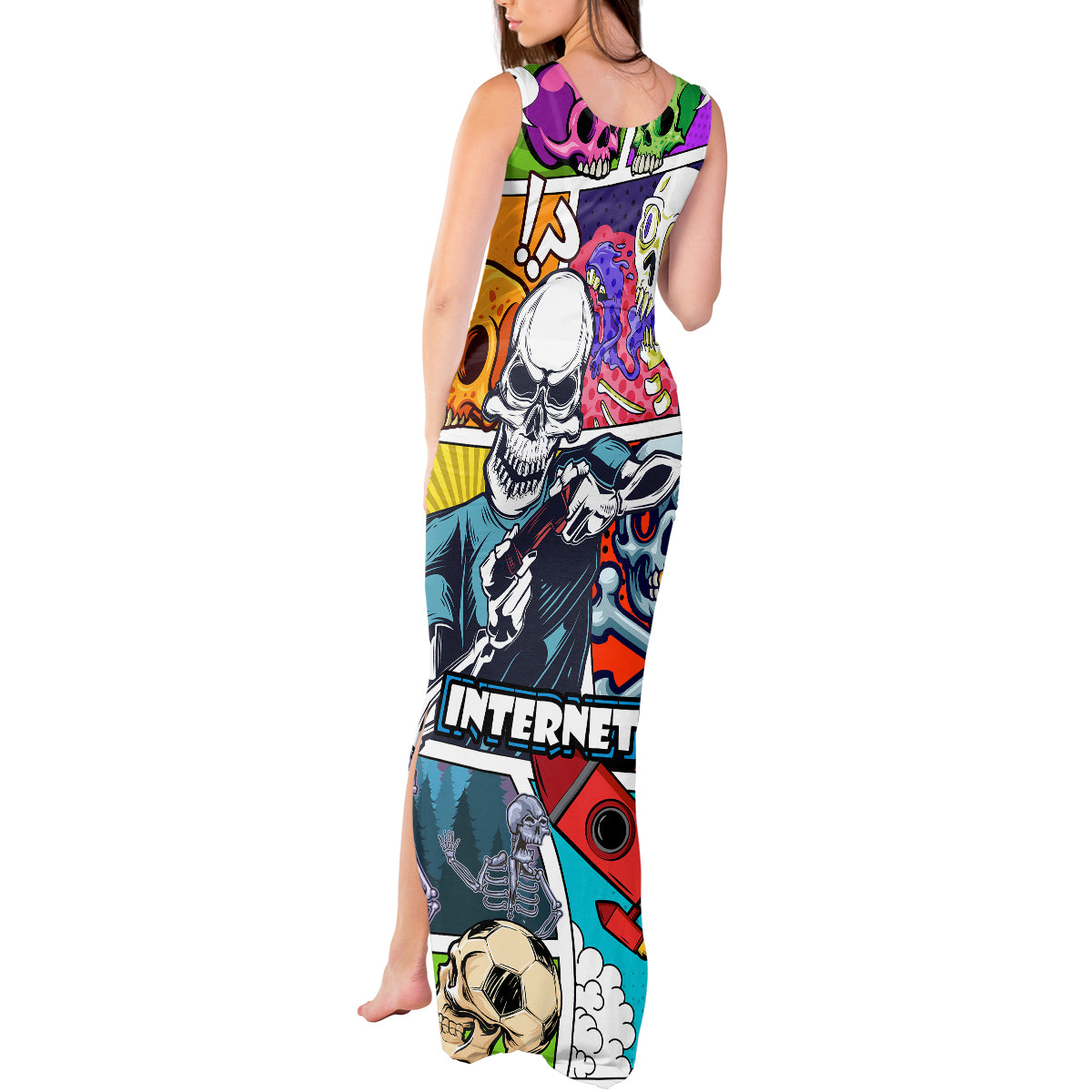 Comic Skull Tank Maxi Dress Pop Art Cartoon Skull Funny - Wonder Print Shop