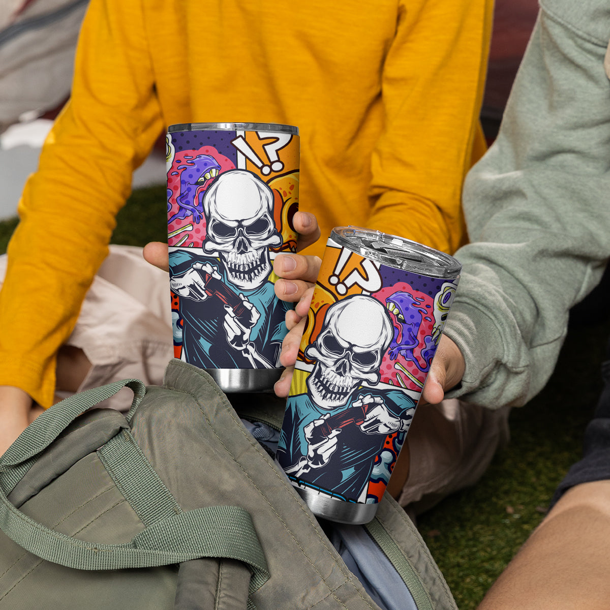 Comic Skull Tumbler Cup Pop Art Cartoon Skull Funny - Wonder Print Shop