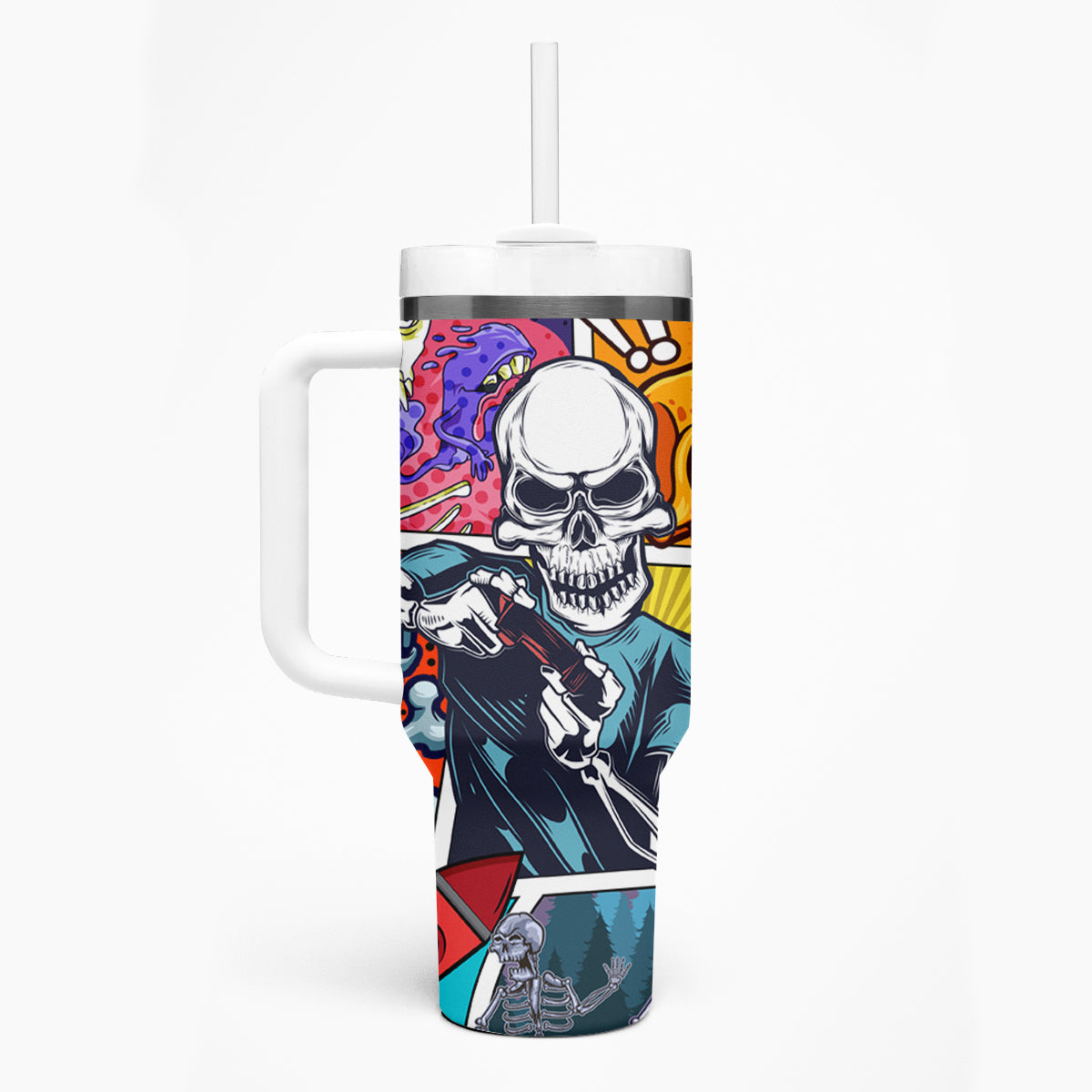 Comic Skull Tumbler With Handle Pop Art Cartoon Skull Funny - Wonder Print Shop