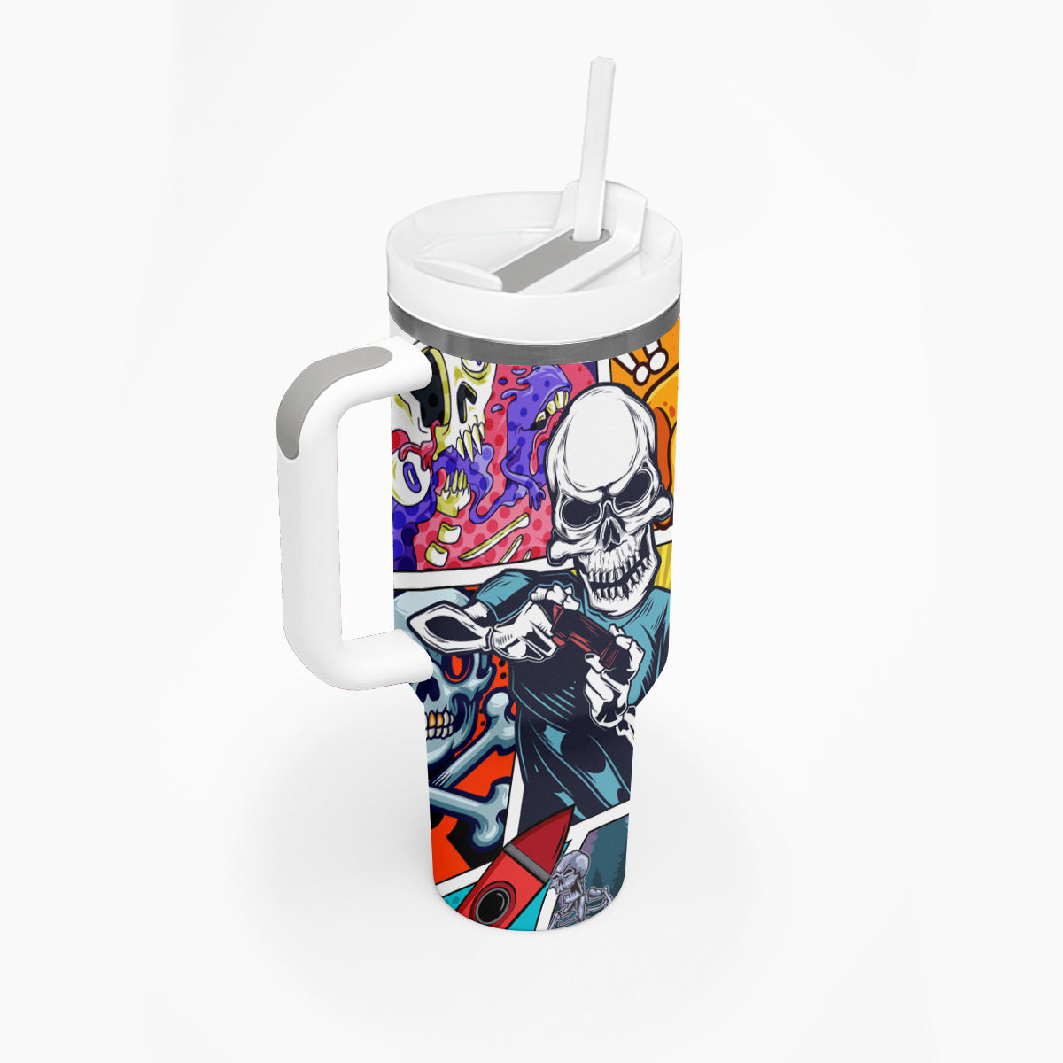Comic Skull Tumbler With Handle Pop Art Cartoon Skull Funny - Wonder Print Shop