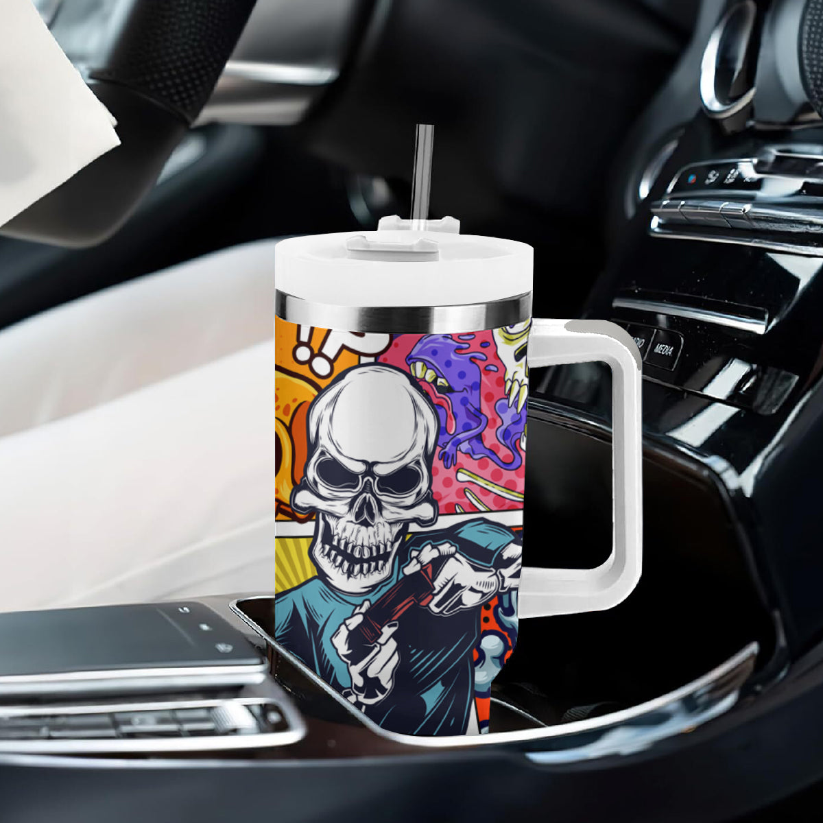 Comic Skull Tumbler With Handle Pop Art Cartoon Skull Funny - Wonder Print Shop