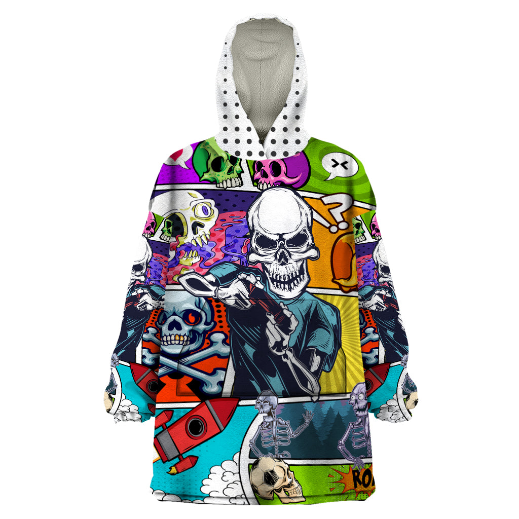 Comic Skull Wearable Blanket Hoodie Pop Art Cartoon Skull Funny - Wonder Print Shop