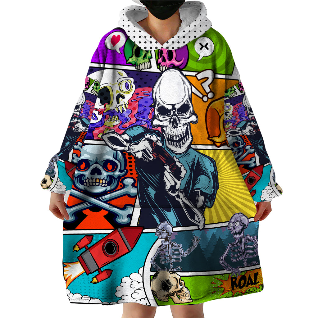 Comic Skull Wearable Blanket Hoodie Pop Art Cartoon Skull Funny - Wonder Print Shop