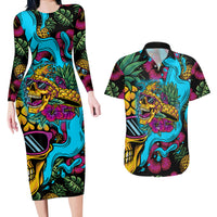 Pineapple Skull Couples Matching Long Sleeve Bodycon Dress and Hawaiian Shirt Sumer Time - Wonder Print Shop
