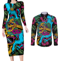 Pineapple Skull Couples Matching Long Sleeve Bodycon Dress and Long Sleeve Button Shirts Sumer Time - Wonder Print Shop