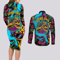 Pineapple Skull Couples Matching Long Sleeve Bodycon Dress and Long Sleeve Button Shirts Sumer Time - Wonder Print Shop