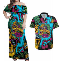 Pineapple Skull Couples Matching Off Shoulder Maxi Dress and Hawaiian Shirt Sumer Time - Wonder Print Shop