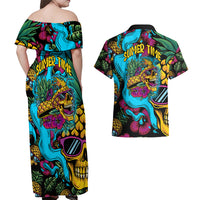 Pineapple Skull Couples Matching Off Shoulder Maxi Dress and Hawaiian Shirt Sumer Time - Wonder Print Shop